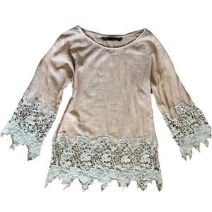 Zara Basic 100% Cotton Crochet Lace Bell Sleeve Blouse Boho Festival Top XS